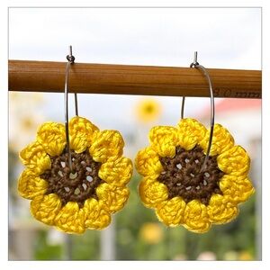 Yellow Crochet Sunflower Earrings